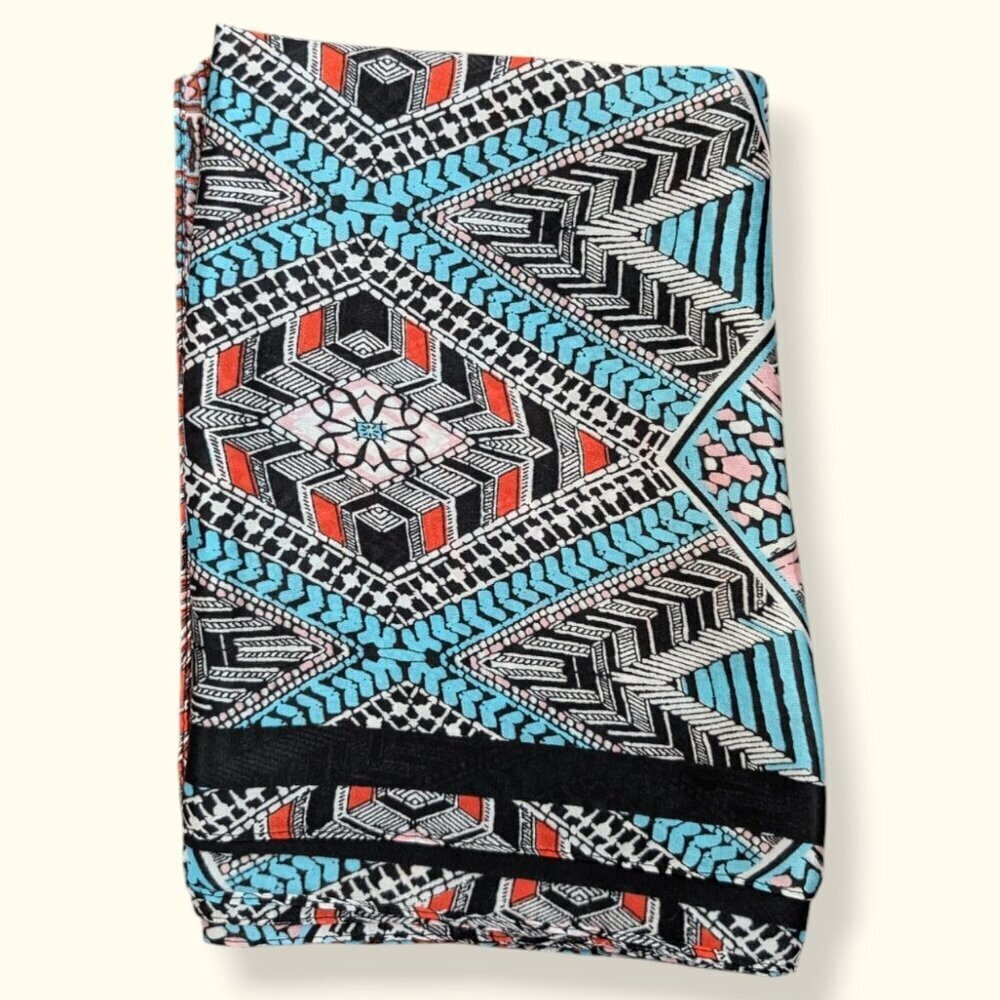 Vintage Blue & Red Pattern Rectangular Scarf - Picture 5 of 5